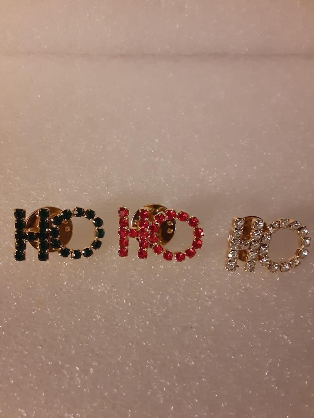 Rhinestone 'HO HO HO' Pin Brooch - Green, Red, Clear